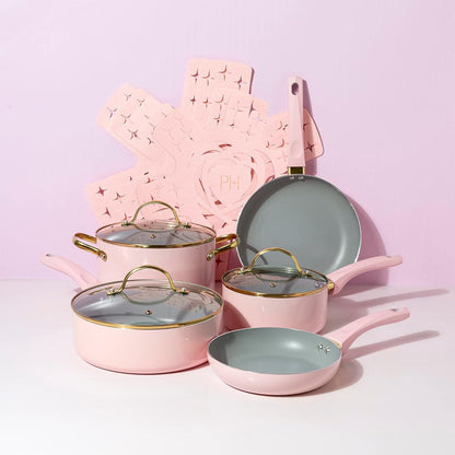 Epic Nonstick Pots and Pans Set, Multi-Layer Nonstick Coating, Tempered Glass Lids, Soft Touch, Stay Cool Handles, Made without PFOA, Dishwasher Safe Cookware Set, 12-Piece, Pink10
