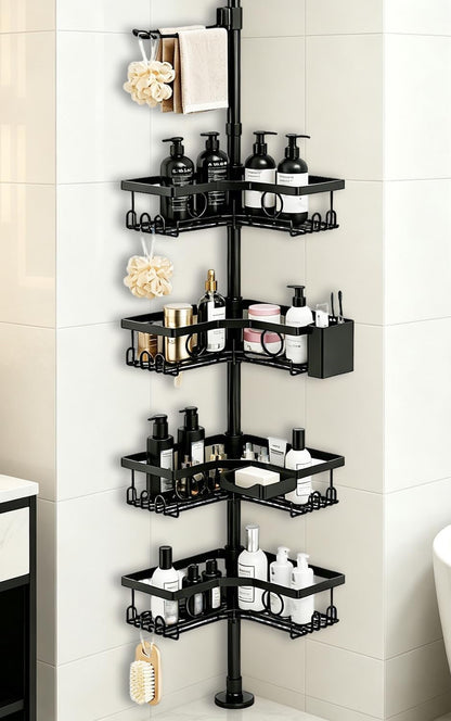 Black Corner Shower Caddy Tension Pole 4-Tier Shower Organizer1