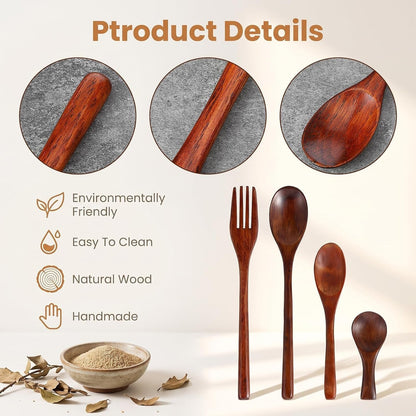 8 Pcs Wooden Spoons, Multi Size Solid Hardwood Cooking Utensil for Eating3