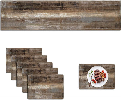 Dark Brown Table Runner and Placemats Set of 6 Pieces, Brown Placemat, Cloth Place Mats Indoor for Kitchen, Washable Abstract Placemats Linen Material for Dining Table1