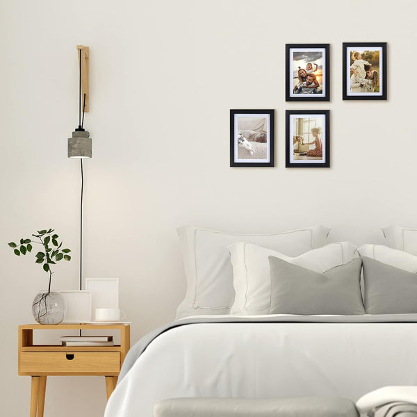 5X7 Picture Frame Set of 4, 6X8 Matted to Display 5 by 7 Photo with Mat or 6 by 8 without Mat for Wall or Tabletop, Black4