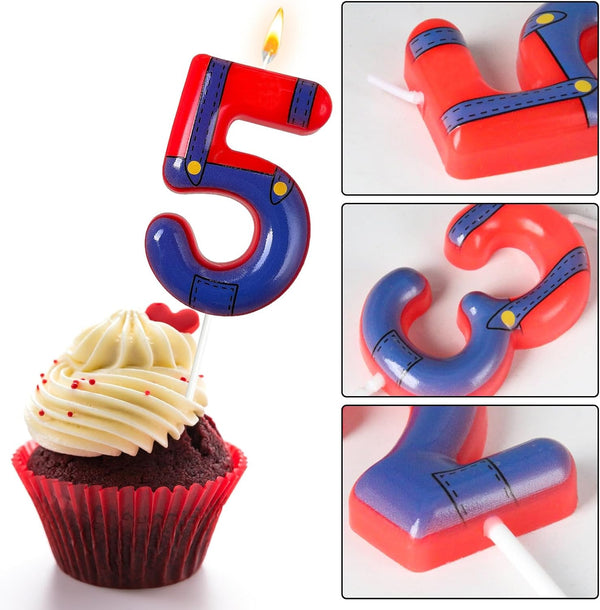 Boys and Girls Red and Blue Digital Birthday Candles, Birthday Cake Party Decorations, Cartoon Game Theme Party Decorations, Children'S Party Supplies(5)3