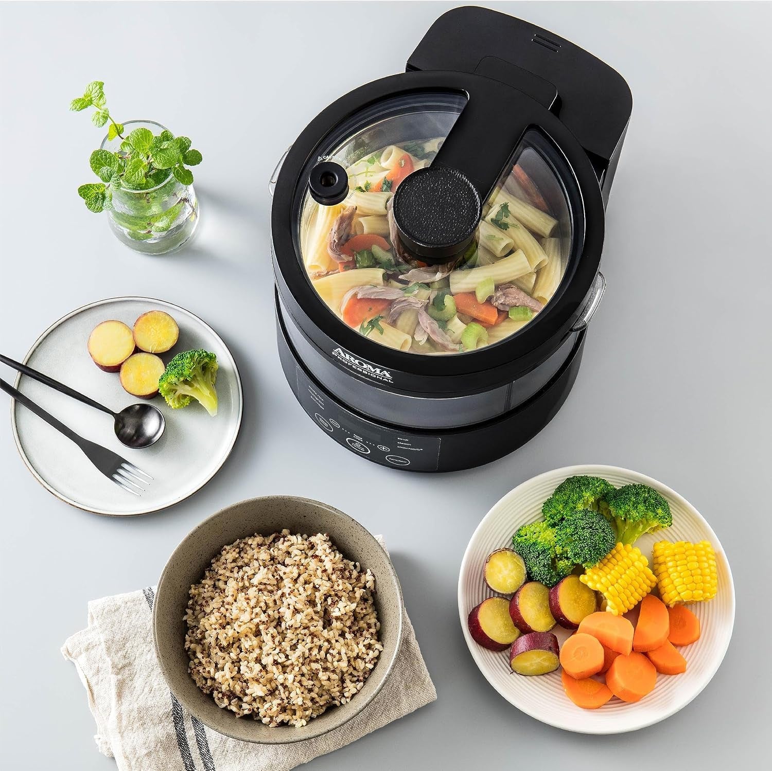 housewares-professional-8-cup-cooked-smartcarb-multicooker-and-flavor-lock-food-steamer-for-low-carb-rice-and-grains-glass-inner-pot-black-amc-800-transparent-glass-4-cup-uncooked-rice