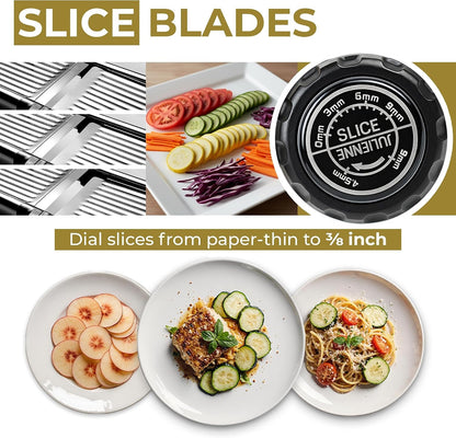 Gramercy Mandoline Slicer for Kitchen with 12 Slice Settings, Black Edition | Slice from Paper-Thin to Thick-Cut with Stainless Steel Frame and Rotating Blade, Non-Slip Base, Gloves and Guard Included3
