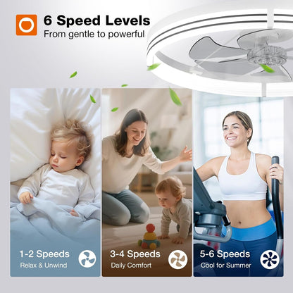 24" Low Profile Fandelier Ceiling Fans with Lights and Remote, White8