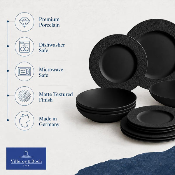 Villeroy & Boch Manufacture Rock 12 Piece Dinnerware Set, Matte Black6