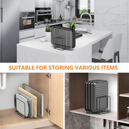 Kitchen Cabinet Organizer, Steel Cookware Holder, Divided Holder with 5 Slots for Skillets Baking Tray and Chopping Board Rack - Baking Pan Holder Storage (1 PC)6