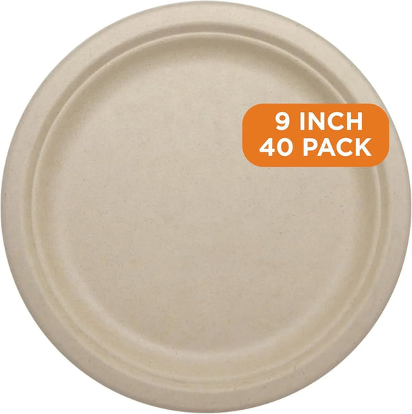Compostable round Paper Plates, 9 Inch (Pack of 40) | Made from Unbleached Plant Fiber, Sustainable, Heavy Duty, Grease Resistant, Microwave & Freezer Safe, No Added PFAS2