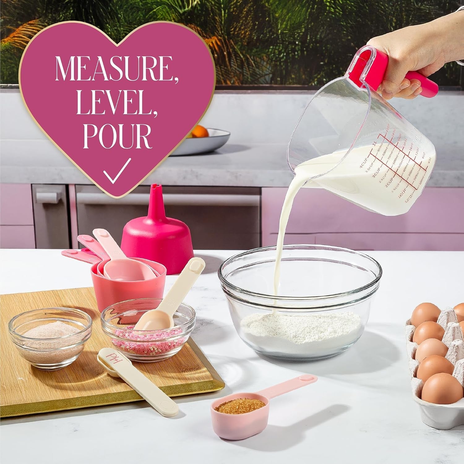 9-piece-measuring-set-durable-plastic-measuring-cups-and-spoons-with-funnel-and-leveler-dishwasher-safe-pink