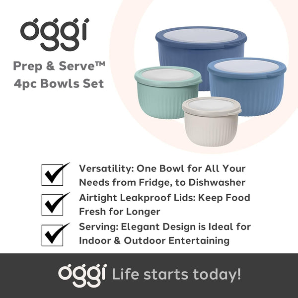 Oggi Set of 4 Prep, Store & Serve Plastic Bowls - W/See-Thru Lids- Dishwasher, Microwave & Freezer Safe, (0.7, 1.4, 2.6, 4 Quarts) - Multicolor7