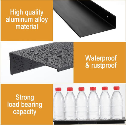 3 Pcs Black Metal Wall Shelf Set, 15.7" Adhesive Rectangular Floating Wall Shelves, Rustproof Waterproof for Bathroom Living Room Kitchen, Rust3