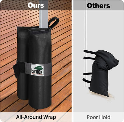 USA 4-Pack 150LBS Capacity Universal Canopy Weight Bags,Heavy Duty Windproof Sandbags with All-Around Wrap Design,Ultimate Stability for Pop up Tent,Shelter in High Winds(Sand Not Included)3