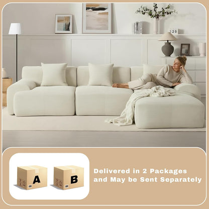 107" Cloud Modular Sectional Couch,Boneless Sofa with Ottman,L-Shape Upholstered Sofas with Deep Seat,Modern Cozy Corduroy Couches with Memory Foam,No Assembly Required (Beige)7