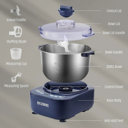 Electric Dough Maker, 5L 4.5QT Household Dough Mixer with Ferment Function, Microcomputer Timer, Stuffing Blade & Stainless Steel Bowl for Bread, Pizza, Noodles, Dumplings7