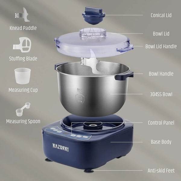 Electric Dough Maker, 5L 4.5QT Household Dough Mixer with Ferment Function, Microcomputer Timer, Stuffing Blade & Stainless Steel Bowl for Bread, Pizza, Noodles, Dumplings7