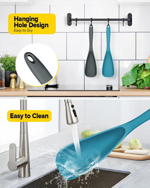 Pack of 2 Cooking Spoons for Non Stick Cookware, Multifunction Spatula Spoon Bpa-Free, One-Piece Design, Suitable for Scooping, Scraping, Serving and Mixing(Gray-Blue)6