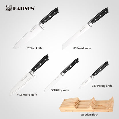 In-Drawer Bamboo Block Set with 5 German Steel Knives2