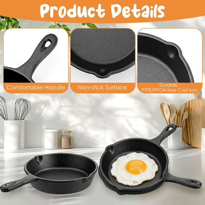 8-Pack Mini Cast Iron Skillets, 4 Inch Small Cast Iron Pans with 2 Oil Brushes – Nonstick Frying Pans for Oven, Grill, Stove & Campfire3