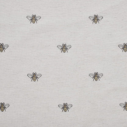 Embroidered Bee, Farmhouse Table Runner, Ruffled, Rectangle, Yellow Grey, 13X484