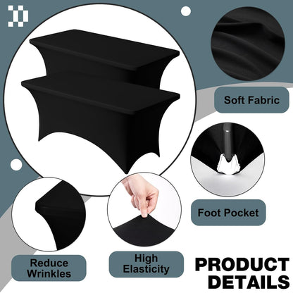 2 Pack 6FT Black Spandex Table Cloth 72 X 30 Inch | Rectangular Stretch Tablecloth, Wrinkle Resistant Scretch Table Cover for Wedding, Party, Banquet, Picnic, Outdoor Decoration3