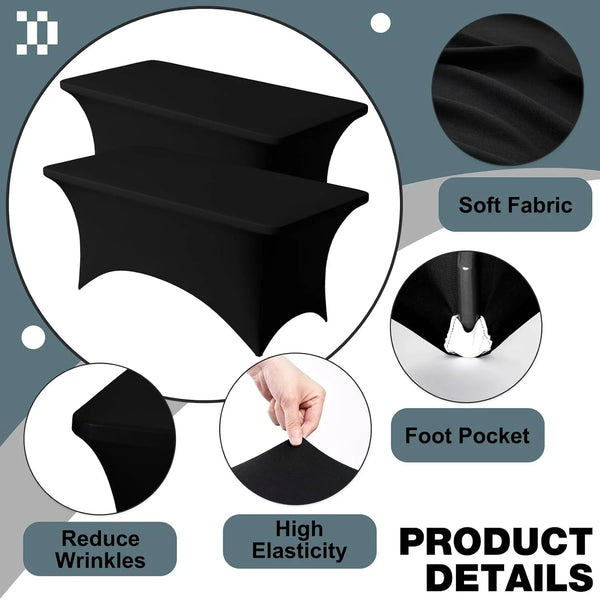 2 Pack 6FT Black Spandex Table Cloth 72 X 30 Inch | Rectangular Stretch Tablecloth, Wrinkle Resistant Scretch Table Cover for Wedding, Party, Banquet, Picnic, Outdoor Decoration3