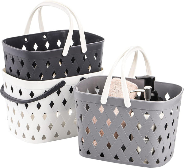 3 Pack Portable Shower Caddy with Handles, Plastic Tote Storage Basket Toiletry Organizer Bin for Holding Soap, Shampoo, Cosmetics, Bathroom, College Dorm, Kitchen, Camp, Gym, 3 Colors1