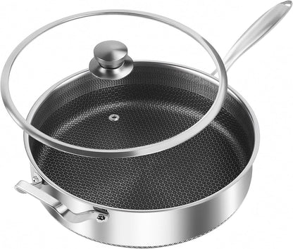 Frying Pans Nonstick Wih Lid, Non Stick Tri-Ply Stainless Steel Saute Pan, 8 Quarts Large Sauté Pan, 13.5 Inch Induction Cooking Pan, Dishwasher and Oven Safe, PFOA Free1