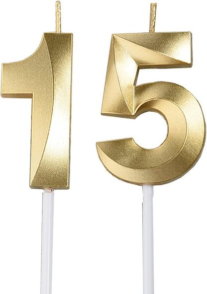 Gold 15Th & 51 Birthday Candles,Gold Number 15 Cake Topper for Birthday Decorations Party Decoration1