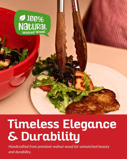 Wooden Tongs for Cooking - Nonstick Kitchen Salad Tongs for Serving Food, Grilling, Cooking, BBQ and Tossing Salad - Made of Natural Walnut Wood, Size 12-Inch4
