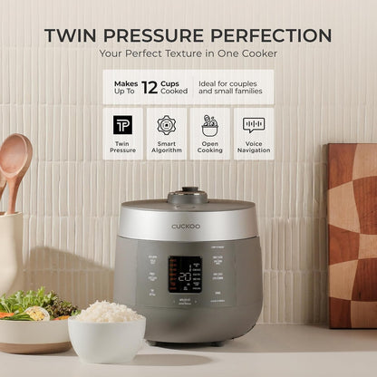 CUCKOO Twin Pressure Rice Cooker, 12-Cup Cooked, Gray, CRP-ST0609FG | 6-Cup Uncooked Capacity, Nonstick Inner Pot, 14 Cooking Modes, Super Turbo Rice in 14-21 Minutes, Auto Clean, Made in Korea2