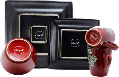 'S Luxurious Red Winter Bloom 16 Piece Dinnerware Set with Complete Settign for 44