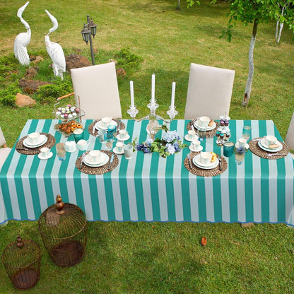 Striped Tablecloth, Blue Green Scalloped, 55 X 70 Inch4