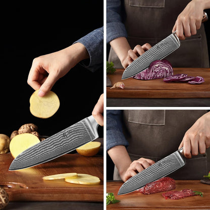 EDIB 3-Piece Damascus Kitchen Knife Set in Wooden Gift Box | VG10 Core, 67-Layer Genuine Damascus Steel, 60 ± 2 HRC, Santoku, Utility and Paring Knife, Pakkawood Handles8