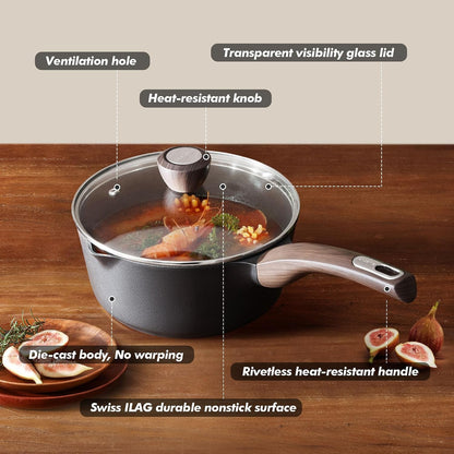 2.0 & 3.0 Quart Sauce Pan Sets with Lid, Cooking Pots Set, Nonstick Saucepan Set with Pour Spout, Small Kitchen Pot, Non Toxic Saucepot, Induction Comptable, Easy to Clean, PFOA Free8