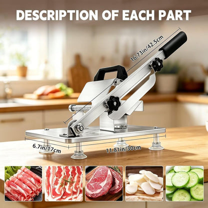 Manual Meat Slicer Frozen Meat Cutter Upgraded Stainless Steel Meat Cleavers Beef Mutton Roll Slicing Machine Vegetable Meat Slicer for Home Cooking Hotpot Shabu Cnh2(Silver,16.7"X6.7")5