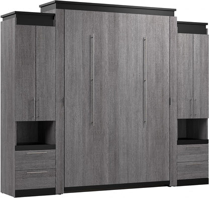 Queen Murphy Bed with Storage Cabinet, Bark Grey, Orion, 106W1