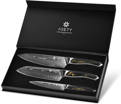 Damascus Knife Set 3 PCS, Japanese Chef Knife Set with Resin Handle | Ultra-Sharp Professional Kitchen Knives, 67-Layer Damascus Kitchen Knife Set with VG10 Steel Core, Elegant Box for Men Women9