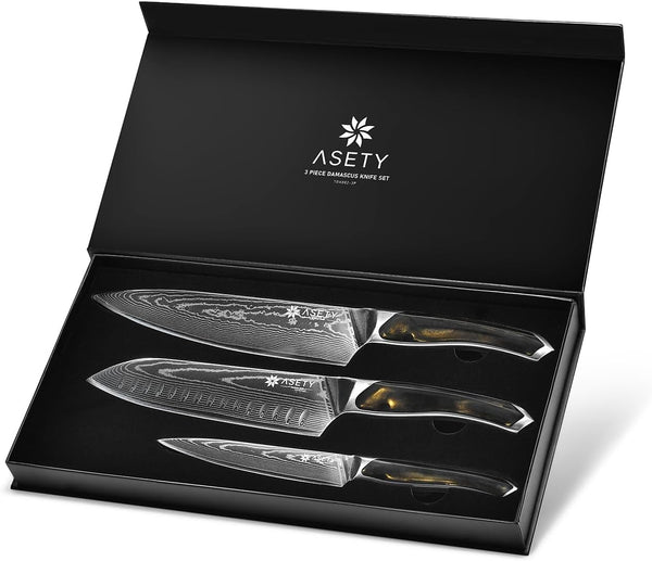 Damascus Knife Set 3 PCS, Japanese Chef Knife Set with Resin Handle | Ultra-Sharp Professional Kitchen Knives, 67-Layer Damascus Kitchen Knife Set with VG10 Steel Core, Elegant Box for Men Women9
