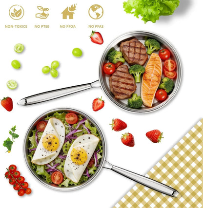 Tri-Ply Stainless Steel Frying Pan, Compatible with All Cooktops up to 600℉, Large Frying Pan with Lids, Induction-Ready Skillet, Dishwasher and Oven Safe, Even Heat (12.4 Inch)3