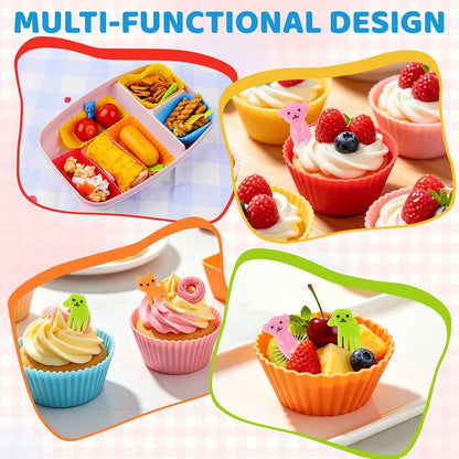 60 Pcs Silicone Lunch Box Dividers - Bento Box Accessories, Silicone Cupcake Liners Reusable Muffin Cups for Baking with Animal Food Picks (30 Cupcake Cups + 30 Picks)7