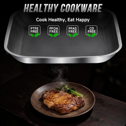 Non Stick Stainless Steel Skillet,12 Inch Square Frying Pan, Nonstick Grill Pan for All Stoves, Oven Dishwasher Safe, PFOA Free4