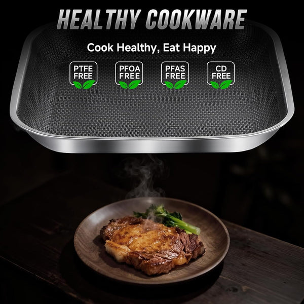 Non Stick Stainless Steel Skillet,12 Inch Square Frying Pan, Nonstick Grill Pan for All Stoves, Oven Dishwasher Safe, PFOA Free4