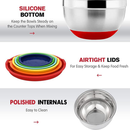 20PCS Stainless Steel Mixing Bowls with Airtight Lids Set4