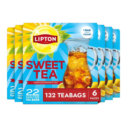 Lipton Southern Sweet Iced Tea Bags, Family Size, 132 Total Bags | Southern Sweet Iced Tea Bags (22Ct - Pack of 6) Black Tea Leaves plus the Perfect Amount of Sweetness1