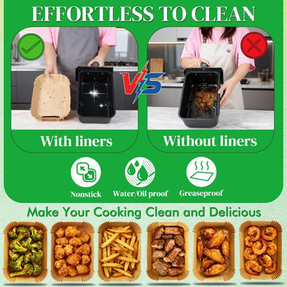 300PCS Disposable Air Fryer Liners for Ninja Dual/Bella Airfryer | Rectangle Air Fryer Parchment Paper Compatible with Ninja Dualzone DZ201/ DZ401/ DZ550/ DZ302, Bella Slim Air Fryer & More5
