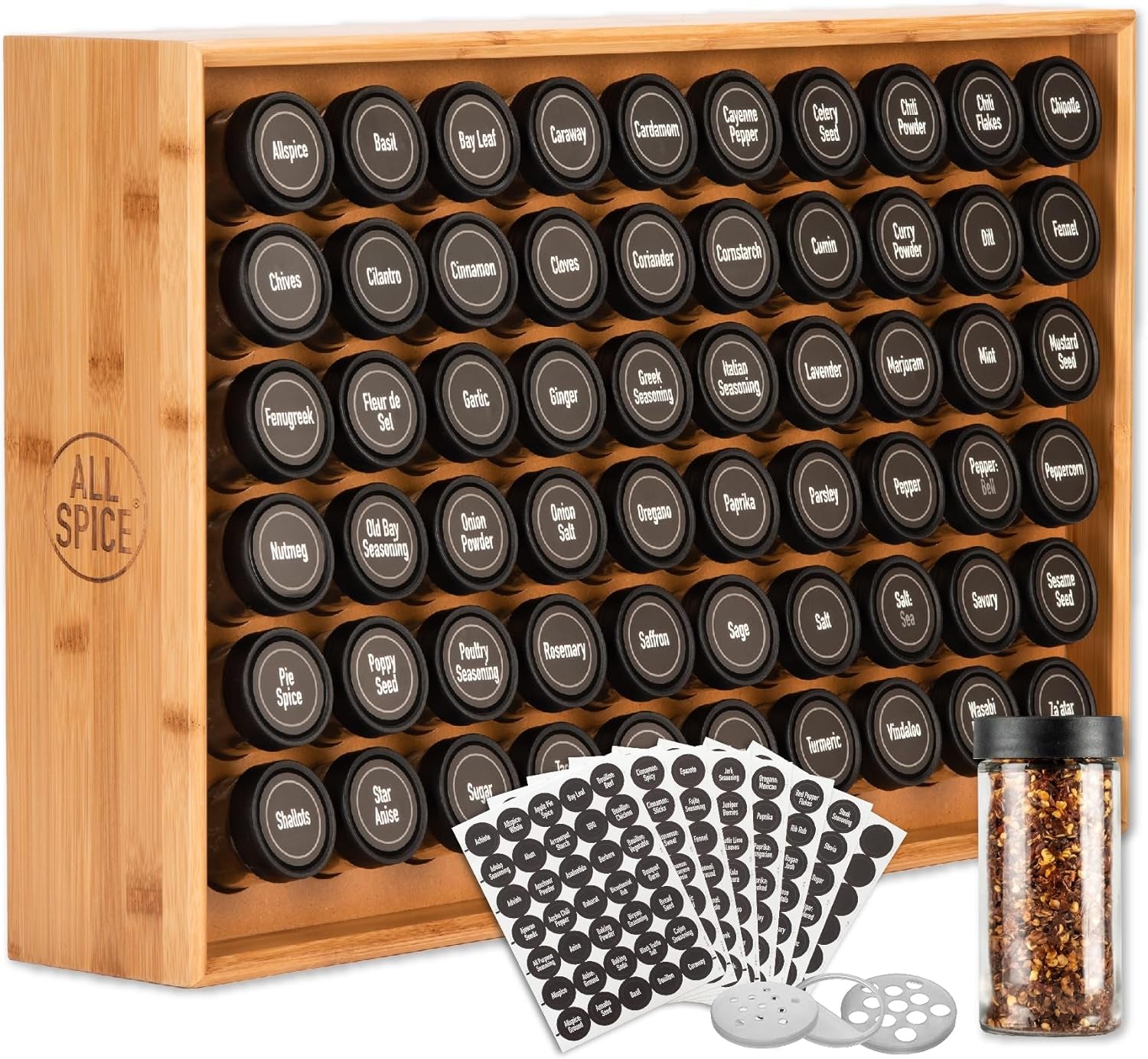 spice-rack-organizer-wood-525-unique-labels-countertop-or-wall-mount-includes-60-4oz-jars-bamboo