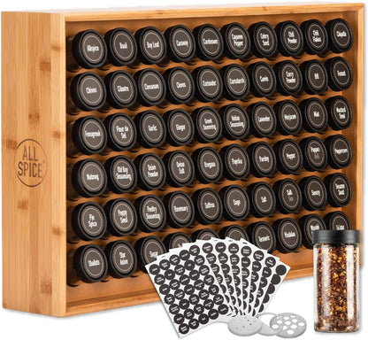 Spice Rack Organizer, Wood, 525 Unique Labels, Countertop or Wall Mount, Includes 60 4Oz Jars- Bamboo1