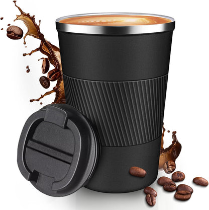 12OZ Travel Coffee Mug Insulated Coffee Cup with Spill Leak Proof Lid, Portable Stainless Steel Tumbler Reusable Hot and Cold Water Mug for Car, Daily, Camping-Black1