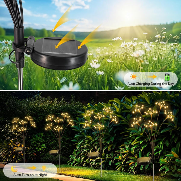 Solar Garden Lights 2 Pack Waterproof Solar Swaying Starburst Light Outdoor Lights for Yard Patio Walkway Pathway Party Wedding Christmas Decoration, Warm White4