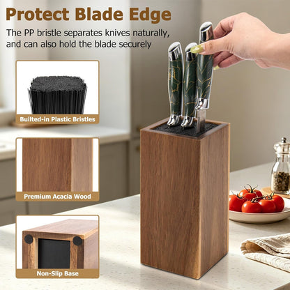 Universal Knife Block without Knives, Acacia Wood Knife Holder Organizer with Removable Insert, Large Knife Storage Block for Kitchen Countertop, Fits Chef Santoku Bread Steak Knives3